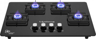 Lifelong Ember LLHT934 HobTop with Battery Operated Ignition Glass Automatic Hob (4 Burners)