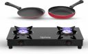 Lifelong Gas Stove Combo - 2 Burner Gas Cooktop + Flat tawa + Fry Pan Glass Top Glass Manual Gas Stove  (2 Burners)...