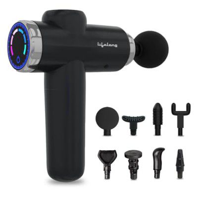 Lifelong Gun Massager for Pain Relief with 8 Massage Heads & LCD Touch Display - (LLGM171, Black)