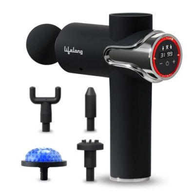 Lifelong Gun Massager for Pain Relief with Cold Compression & 99 Speed Settings - Rechargeable, 5 Massage Heads, 3 Modes for Full Body Deep Tissue Percussion Massage