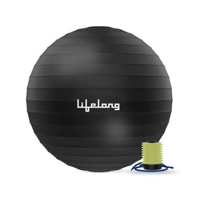 Lifelong Gym Ball for Exercise | Anti-Burst Exercise Ball with Foot Pump (LLFAGB75, Black, Diameter: 75cm)