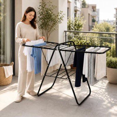 Lifelong Heavy-Duty Cloth Dryer Stand | Foldable Laundry Rack with Sturdy Iron Frame | Anti-Skid Floor Protection | Compact Storage Design | For Clothes, Towels & Linen Drying Indoors or Outdoors