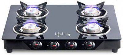 Lifelong ISI Certified Glass Manual Gas Stove (4 Burners)