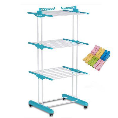 Lifelong LLCDT09 Cloth Drying Layered Foldable Stand with Wheels and Clips ( 1 Year Warranty , White and Blue )