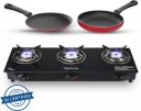 Lifelong LLCMBGS03 Combo - Cooktop + Flat tawa + Fry Pan Top Glass Manual Gas Stove  (3 Burners)...