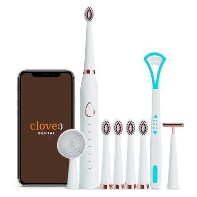 Lifelong LLDC63 Electric Toothbrush for Adults with Free Clove Dental Care Pack,Sonic Technology 5 Brush Heads, 6 Modes, 1 Tongue Cleaner, 1 Carry Pouch