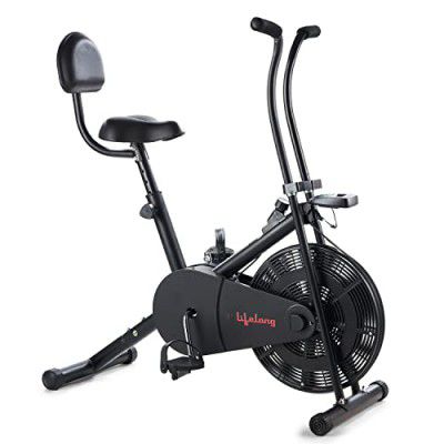 Lifelong LLEB104 AirBike with Moving Handle and Back Support, Max User Weight 100kg, Fitness Bike for Workout at Home (Free Home Installlation, 6 Months Warranty, Black)