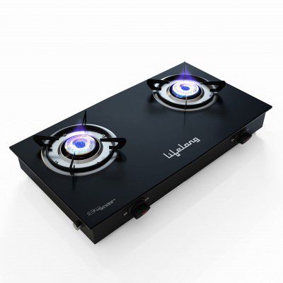 Lifelong LLGS10 Glass Top 2 Burner Manual Glass Gas Stove