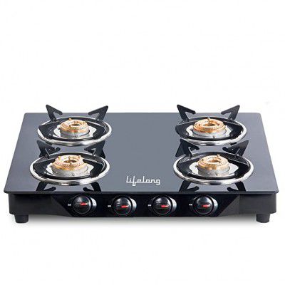 Lifelong LLGS30 ISI Certified Toughened Glass Top 4 Burner Manual Ignition Open Gas Stove