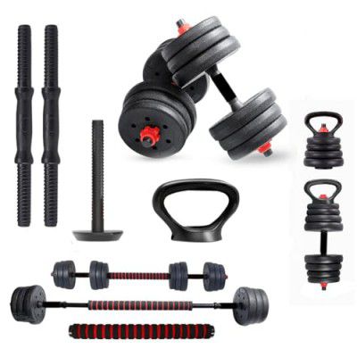 Lifelong LLPVCKBC01 PVC Adjustable Kettle Bell Set 10kg Plate with Extension Barbell Rod, Dumbbells Rods and Kettle Bell Handle with Rod, Nuts,Black