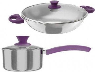 Lifelong LLTPC1 Combo Kadhai, Saucepan with Lid (16 cm) Induction Bottom Cookware Set  (Triply, 2 - Piece)