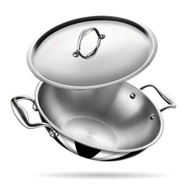 Lifelong LLTPDK004 Triply Deep Kadai with Riveted Handles with Stainless Steel Lid 2.1 litres Capacity (22 cm Diameter, Induction and Gas Stove Friendly)