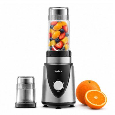 Lifelong Nutri Blender with 2 Jars (300ml, 500ml) | 450W Motor, 2 SS Blades(4 & 2 Leaf), 2 Lids(Strong & Sprinkler), Leak Proof Jars for Blending, Mixing, & Grinding Juice, Smoothie, Chutney, & Masala