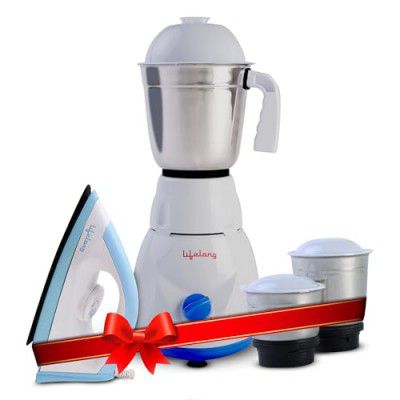 Lifelong Power - Pro 500 Watt 3 Jar Mixer Grinder 1 Year Warranty (White and Blue LLCMB02)