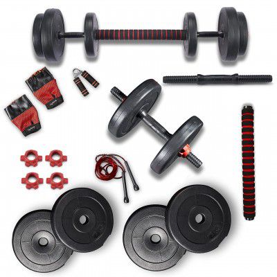 Lifelong PVC Home Gym Set 10kg -20kg Plate with Extension Barbell Rod and Dumbbells Rods