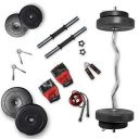 Lifelong PVC Home Gym Set 10Kg Plate 3Feet Curl Rod and Dumbbells Rods with Gym Accessories, Black...