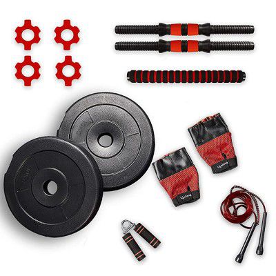 Lifelong PVC Home Gym Set 10-20Kg Plate with Extension Exercise Barbell Rod and Dumbbells Rods with Gym Accessories (LLPVCHGC05)