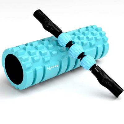 Lifelong Roller for Back Pain, Deep Tissue Massage & Body Pain High Density Foam Roller for Exercise in Gym|Massage Roller for Stretching with Massage Stick (LLFRC01, Blue & Black)
