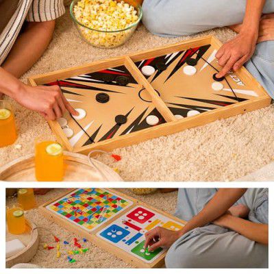 Lifelong Slingo 3-in-1 Wooden Board Game | Sling Puck, Ludo, Snakes & Ladders 