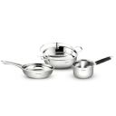 Lifelong Stainless Steel Kadai, Frypan & Saucepan for Cooking | 22 cm Kadai & Fry Pan 22 cm with Glass Lid | 14 cm Sauce Pan (Silver, LLSSKFS01)...