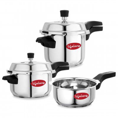 Lifelong Stainless Steel Pressure Cooker | Set of 3 | 2L, 3L & 5L