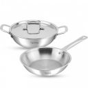 Lifelong Triply Cookware Combo|24cm Fry Pan (1.5L) & 24cm Triply Kadhai (2.5L) with Steel Lids| 2 Count,Silver...