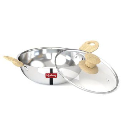 Lifelong Triply Kadai for Cooking - Stainless Steel 24 cm Kadai with Glass Lid - 2.5 Litre Kadhai with Lid - Induction Bottom & Gas Stove Cookware (Silver, LLTPK27)