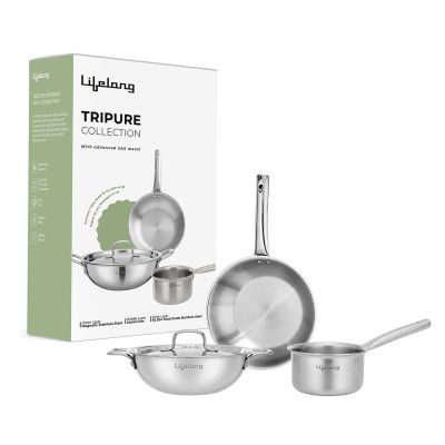 Lifelong Triply Kadai, Frypan & Saucepan for Cooking (Silver, LLTP3PCS)