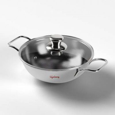 Lifelong Triply LLOTPK22 Kadhai 22 cm diameter with Lid 2 L capacity  (Triply, Induction Bottom)