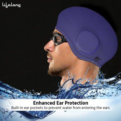 Lifelong Unisex-Adult Swim Cap | Silicone Ear Guard Cap | Waterproof Head Cover Cap | Purple