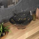 Lifelong Wash Basin for Bathroom - Tabletop Washbasin - Ceramic Glossy Oval Countertop Vessel Sink Ideal 33x41x16 cm (Black and Gold, LLHIBM10)...