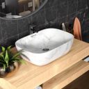 Lifelong Wash Basin for Bathroom - Tabletop Washbasin - Ceramic Glossy Round Countertop Vessel Sink Ideal, Dining Hall & Vanity 33x46x16 cm (White and Grey, LLHIBM06)...
