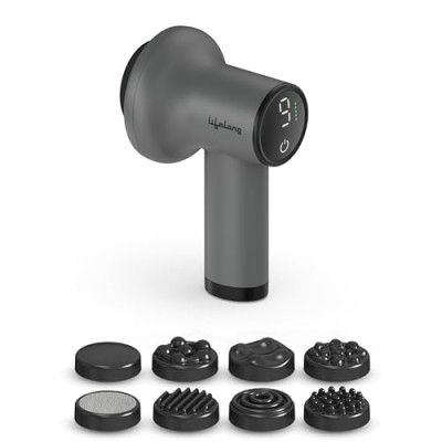 Lifelong Wireless Manipol Hand Massager | Percussion Massage | Handheld Therapy with Variable Intensity to Relieve Pain in The Back, Neck, Shoulders & Legs | LED Display | 8 Detachable Head | 4000mAh