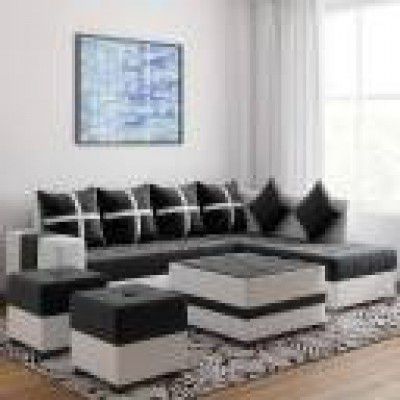 lifestyle furniture signature black right Leatherette 8 Seater Sofa  (Finish Color - black, DIY(Do-It-Yourself))
