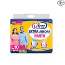 Lifree Extra Absorb Adult Diaper Pants Unisex, Large size 10 Pieces, Waist size (75-100 cm | 30-41 Inches)...