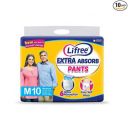 Lifree Extra Absorb Adult Diaper Pants Unisex, Medium size 10 Pieces, Waist size (60-85 cm | 24-33 Inches) (New version)...