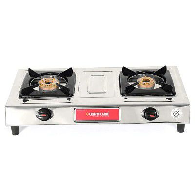 LIGHTFLAME Gold Shine 2 Burner Stainless Steel Gas Stove, Manual Ignition, ISI Certified
