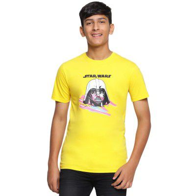 Lil Tomatoes Boys Regular Fit Star Wars Printed Round Neck Cotton T-Shirt AQUABLUE