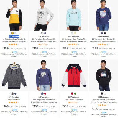 Li'l Tomatoes Boys' Sweatshirts & Hoodies Starts ₹359 | Upto 85% Off
