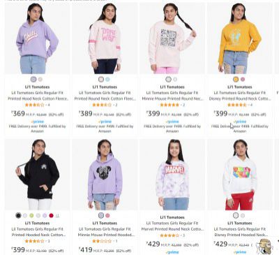 Li'l Tomatoes girl's Sweatshirt & Hoodies Starts ₹369 | Upto 85% Off