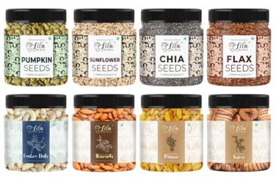 Lila Dry Fruits Superseeds and DryFruits Combo (100 Gms x 8) Jar pack