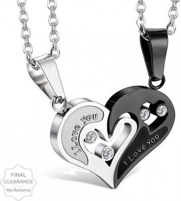 Lila  Valentine Special Gifts His and Hers Lover Couple Love Heart 2 Piece Joining Couple Pendants Necklace Chain Pair Love Heart Cubic Zirconia CZ I Love You Puzzle Matching Couple Pendant Necklace f
