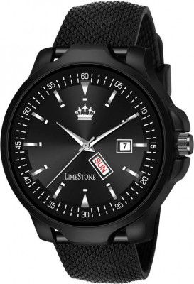 LIMESTONE Mesh Strap All Black Avatar Day and Date Functioning Quartz Analog Watch