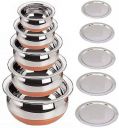LIMETRO STEEL Copper Base Handi with Lid / Urli Set Cookware Set (Stainless Steel, 5 - Piece)...