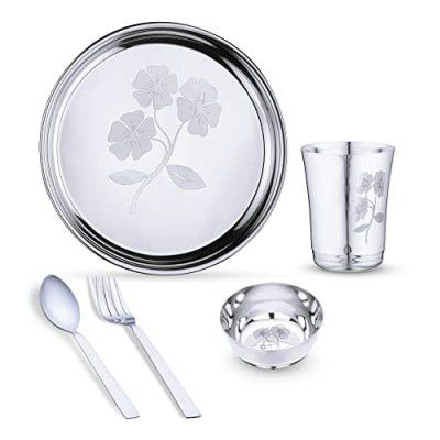 Limetro Steel Flower 2 Dinner Set (Set of 5- Serves 1)