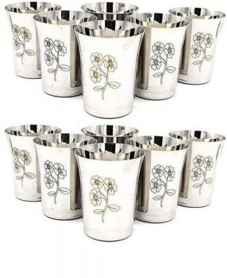 LIMETRO STEEL (Pack of 12) Stainless Steel Serving Glasses, Unbreakable Water Drinking Glasses Set Glass Set Water/Juice Glass  (350 ml, Steel, Steel)