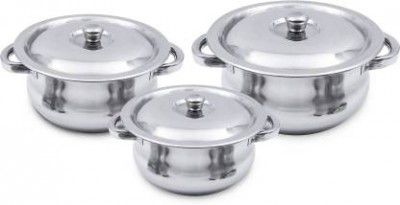 LIMETRO STEEL Stainless Steel 3 Pieces Cookware Set/ Handi Set with Lid Cookware Set (Stainless Steel, 3 - Piece)