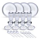 Limetro Steel Stainless Steel Dinner Set for 4 Persons | Complete Indian Thali Set with Plates, Bowls/Katori, Glass, Spoon & Fork | Tree Design Steel Dinnerware for Home (Set of 24- Serves 4)...