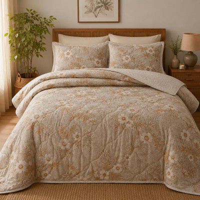 Linen and Loom 100% Cotton Quilted Comforter Set with 2 Matching Pillow Covers 