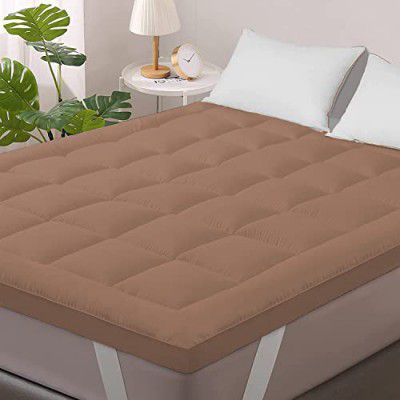 Linenovation 1000GSM Hollow Fibre Mattress Padding/Topper Brown forCalifornia King Size Bed-78 Inch X 84 Inch
